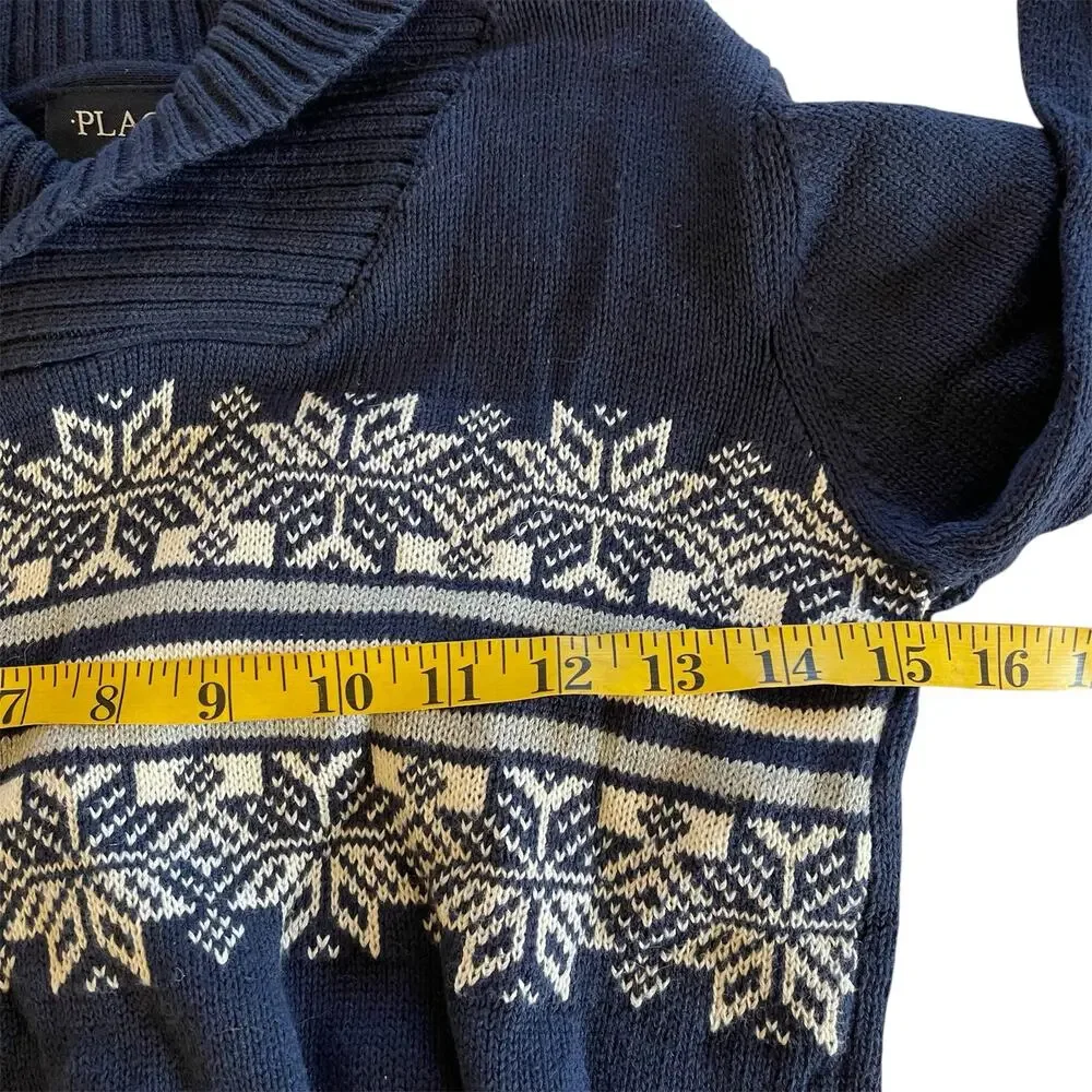 The Children's Place Boys Fairisle Shawl Neck Sweater Blue Boys Size‎ 7/8 Medium